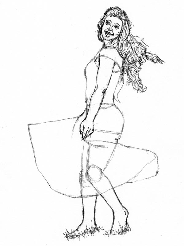 how to draw a woman dress skirt