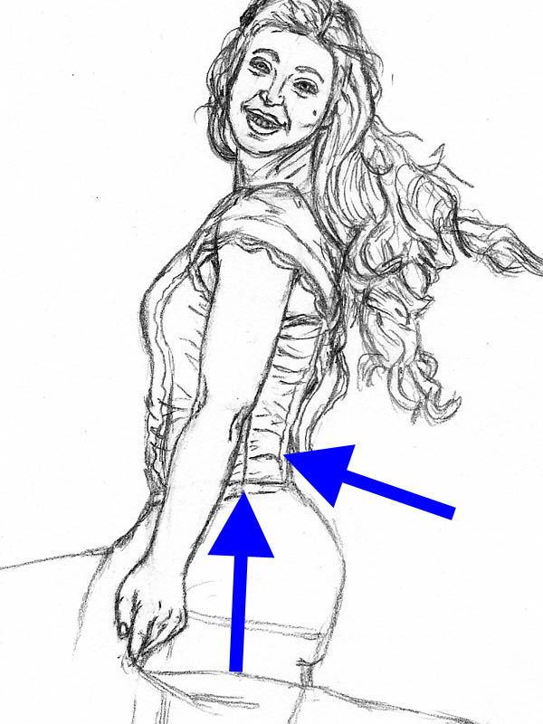 how to draw a woman dress upper folds