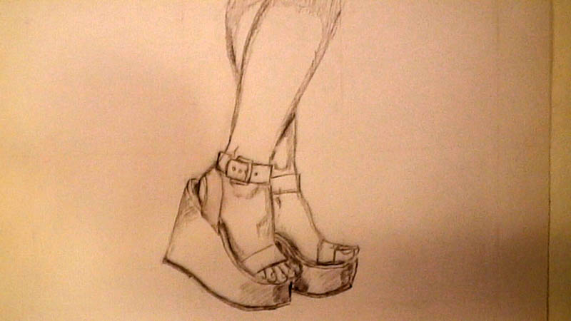 how to draw wedge shoes final drawing