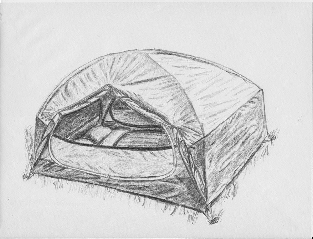 Tourist tent pencil drawing on Craiyon