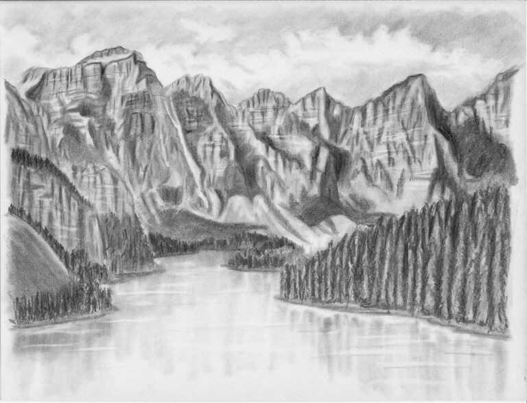 How to Draw Mountains Near a Beautiful Lake - Let's Draw Today