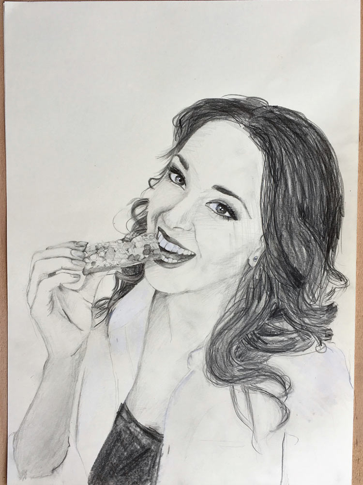 drawing of someone eating a breakfast bar