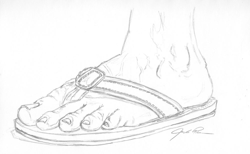 sketch of a foot in flip flops
