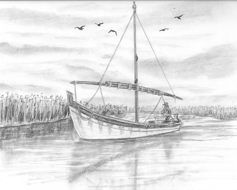 how to draw a boat on a lake