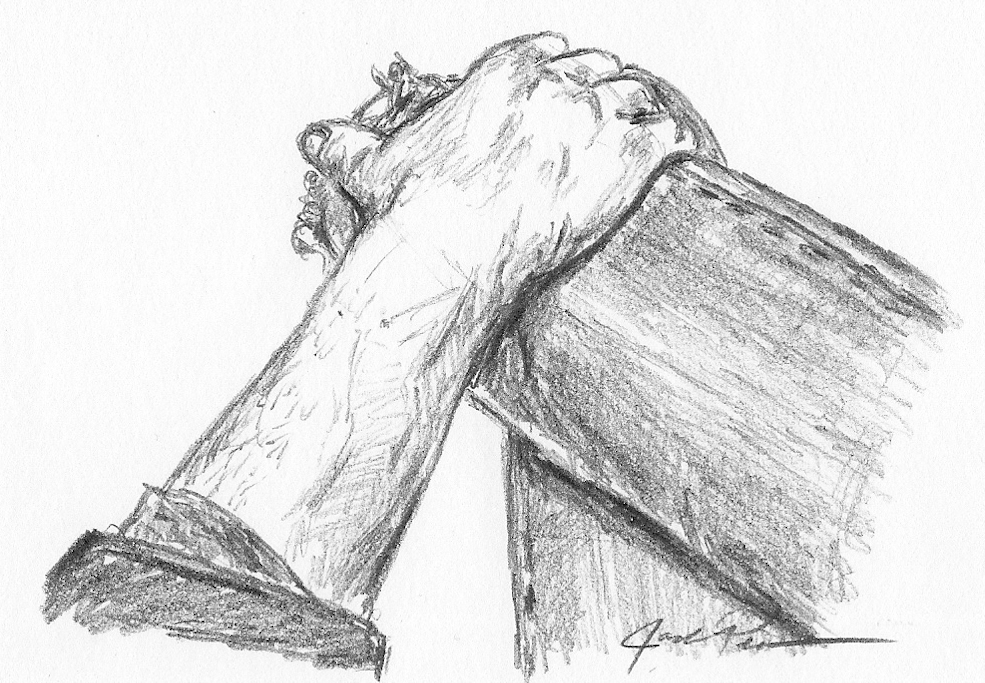 romantic sketch of hand on thigh