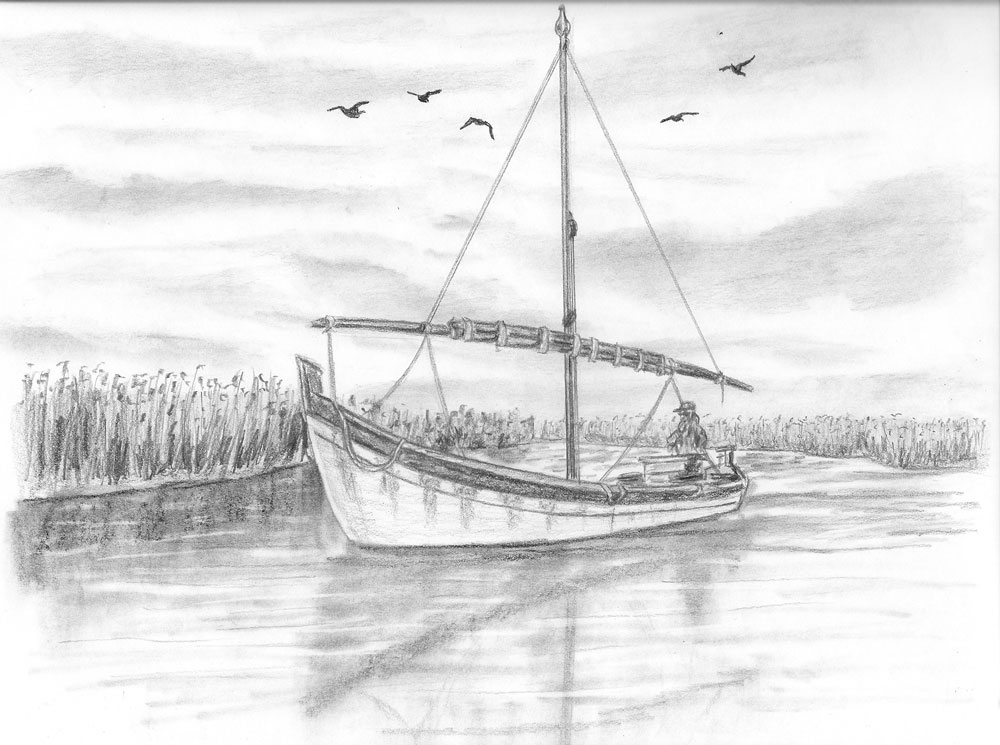 how to draw a boat on a lake final result