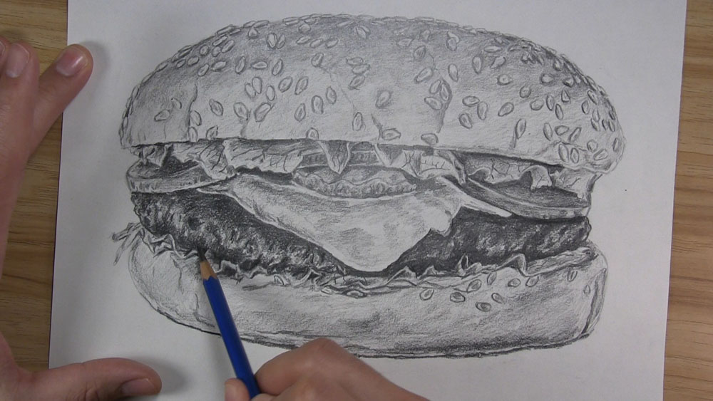 draw the darkest shadows on the hamburger