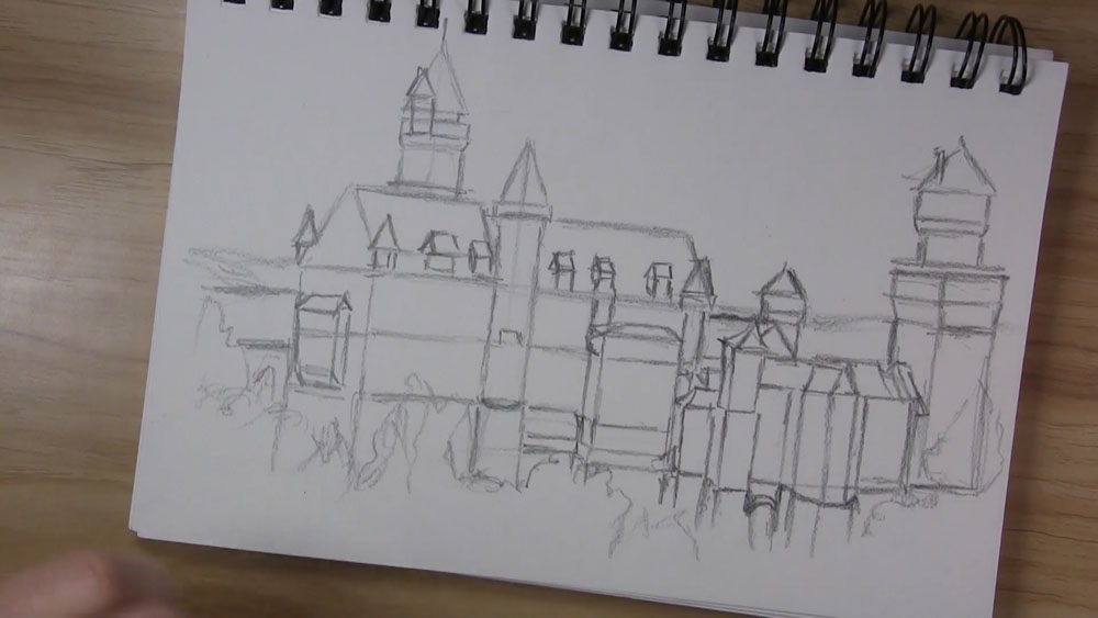 draw the finished outline of the medieval castle