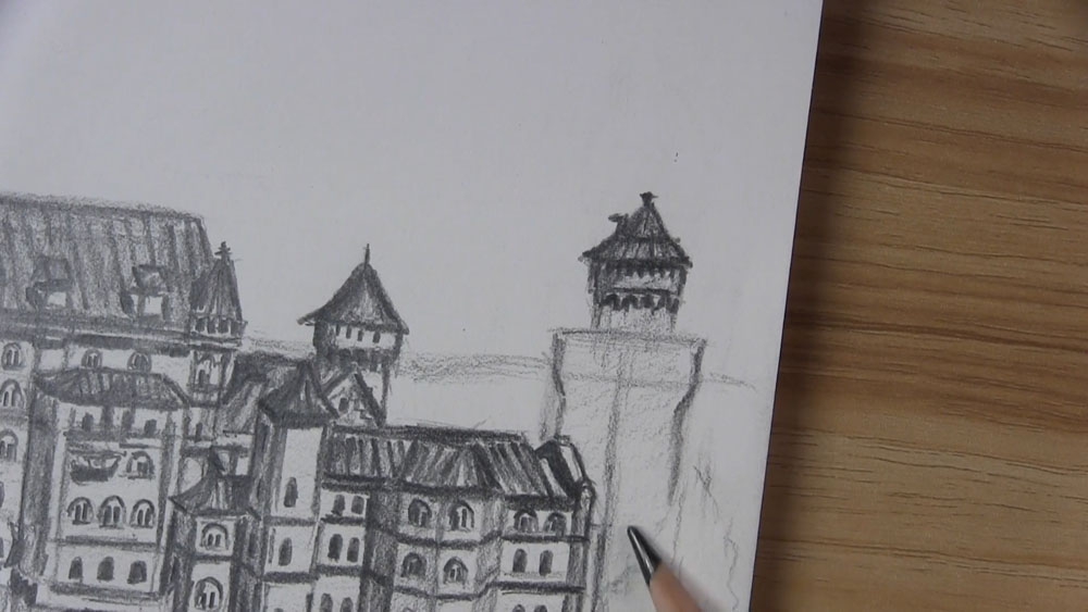 draw a roof and battlements on the top