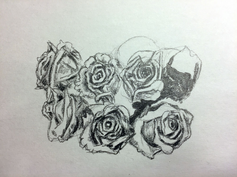 draw dark shadows between the flowers of the bouquet