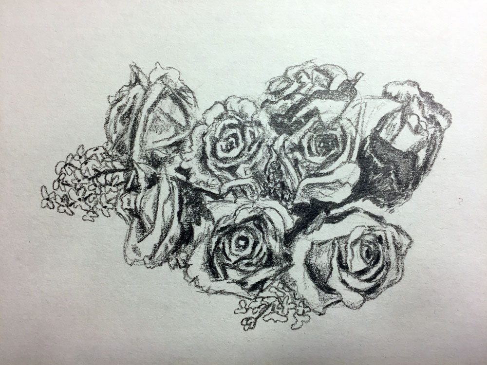 draw filler flowers around the bouquet