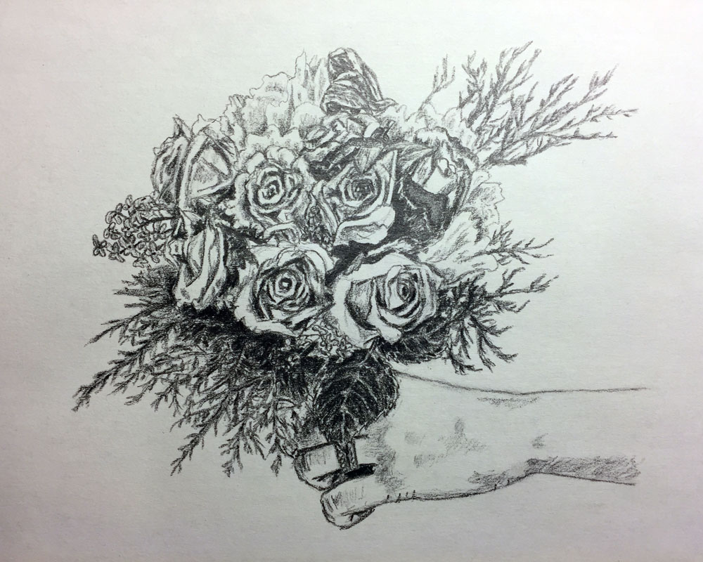 how to draw a bouquet of flowers with a hand