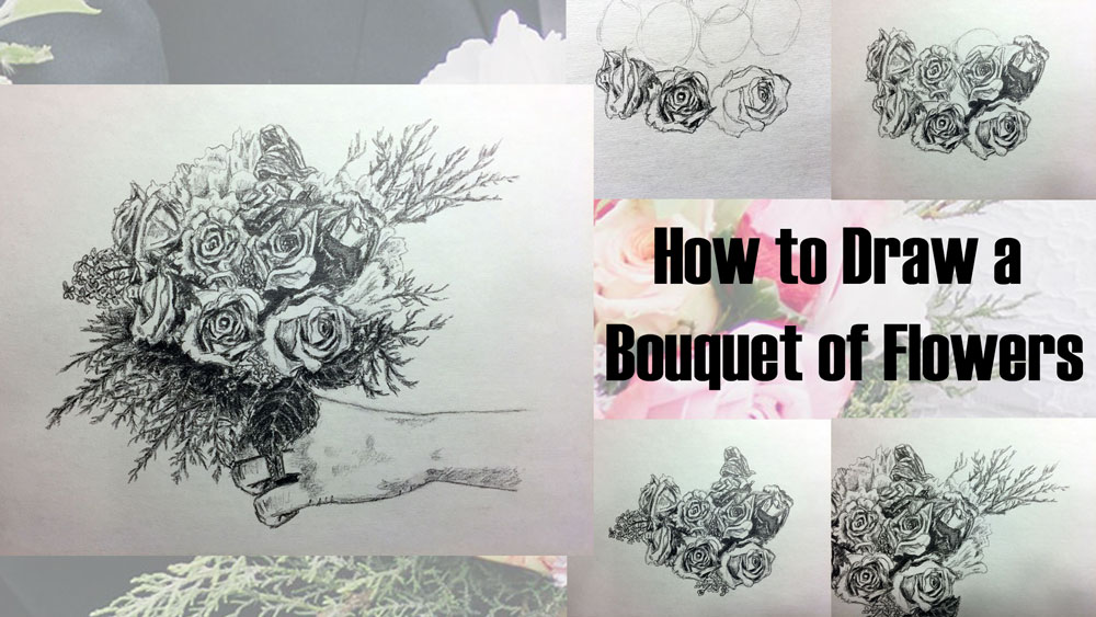 how to draw a bouquet of flowers title