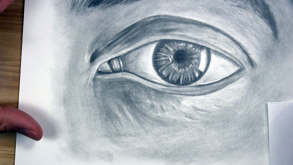 draw realistic details in the skin below the eye