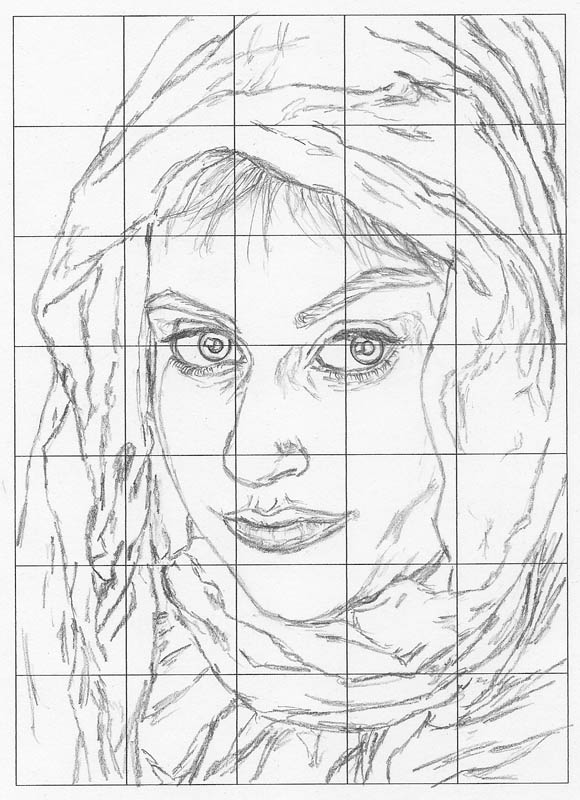 finished face drawing with the grid method