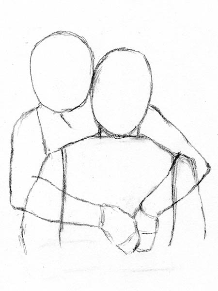 draw people hugging from behind the back.