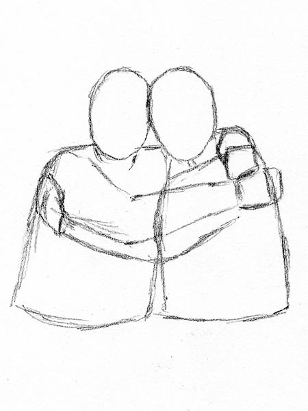 draw people hugging side by side