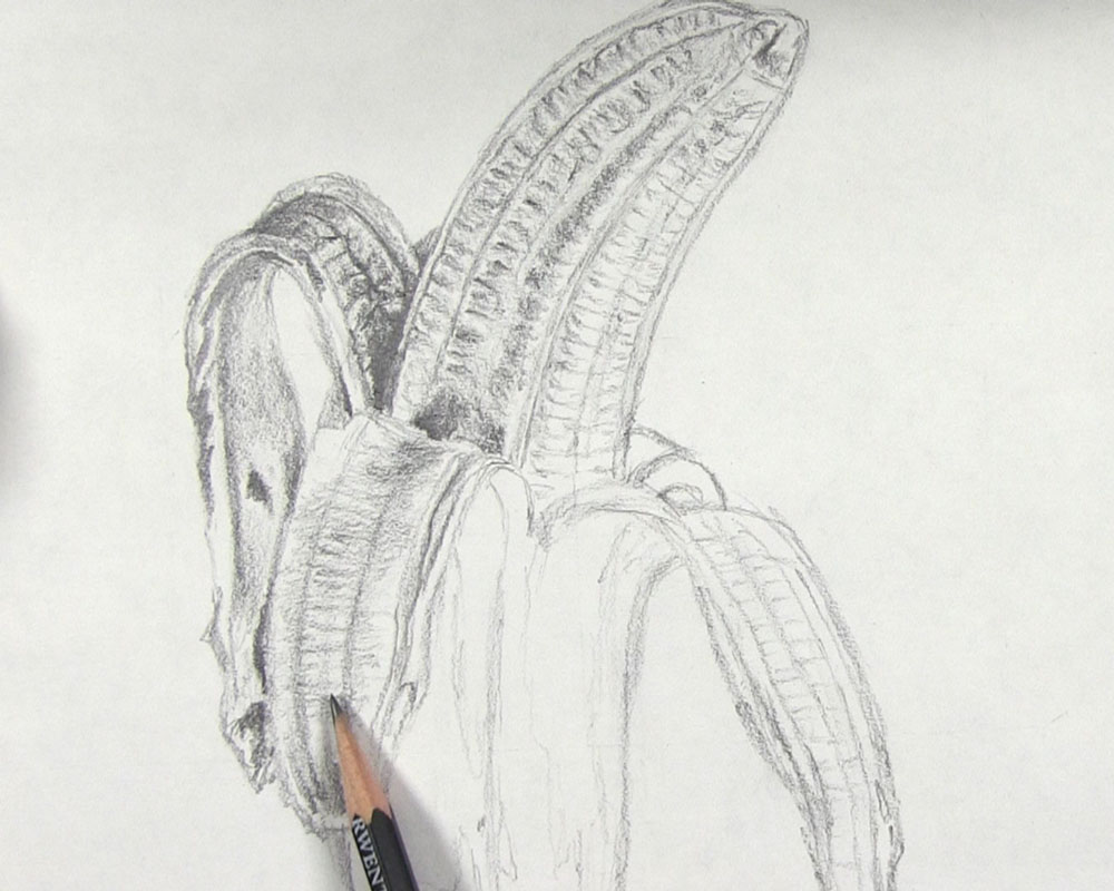 draw more shading on the center of the peeled banana
