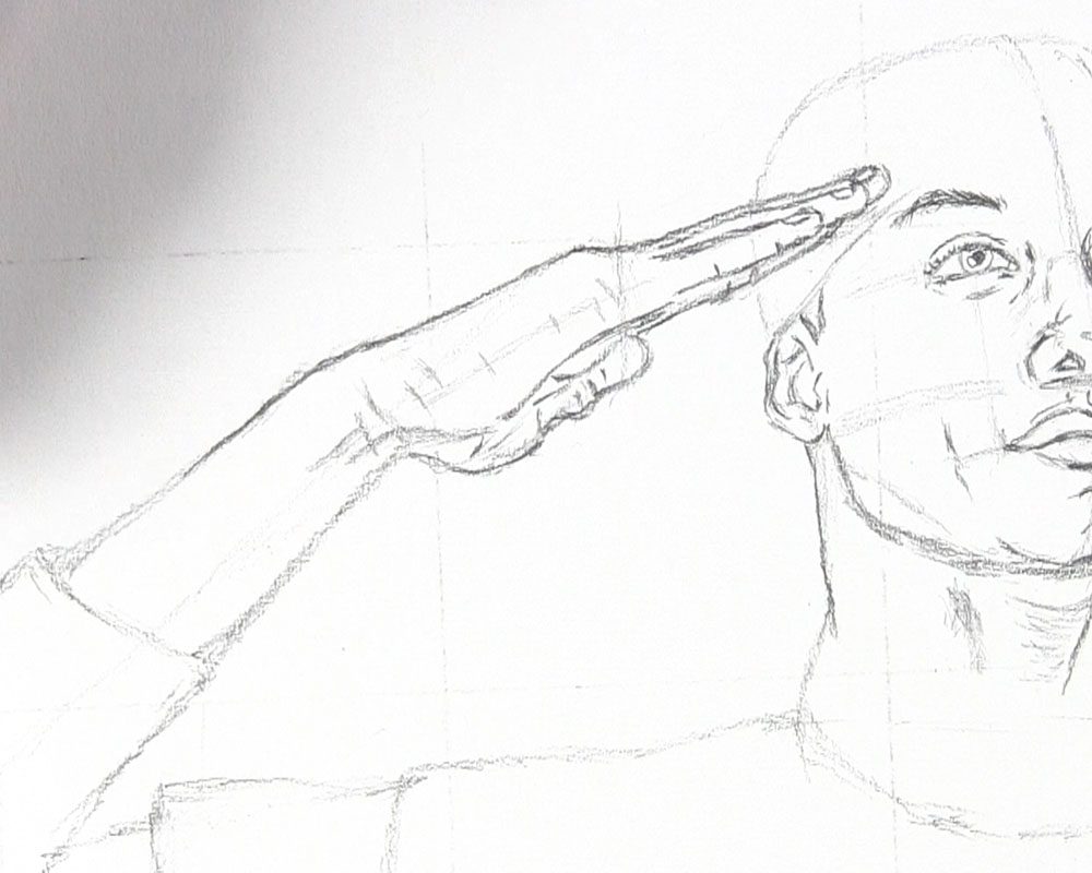 draw the finished hand of the army man