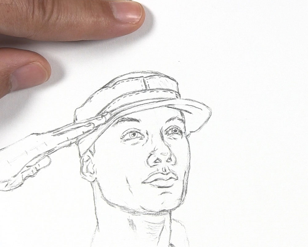 draw the hat on the army man