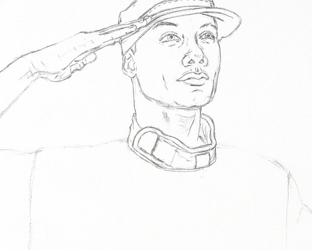 draw the finished collar outline on the army man