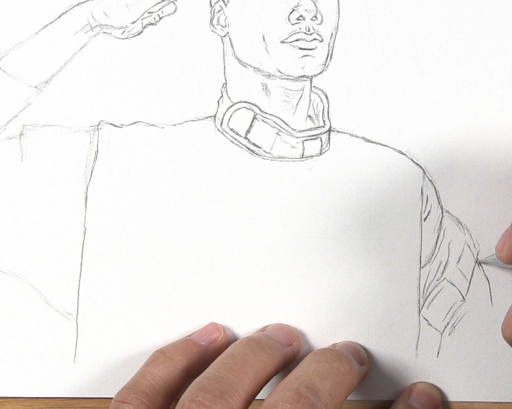 begin to draw the jacket of the army man