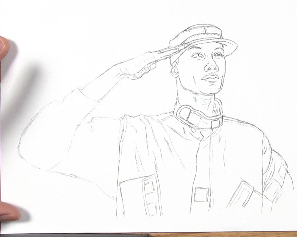 draw the finished jacket body of the army man