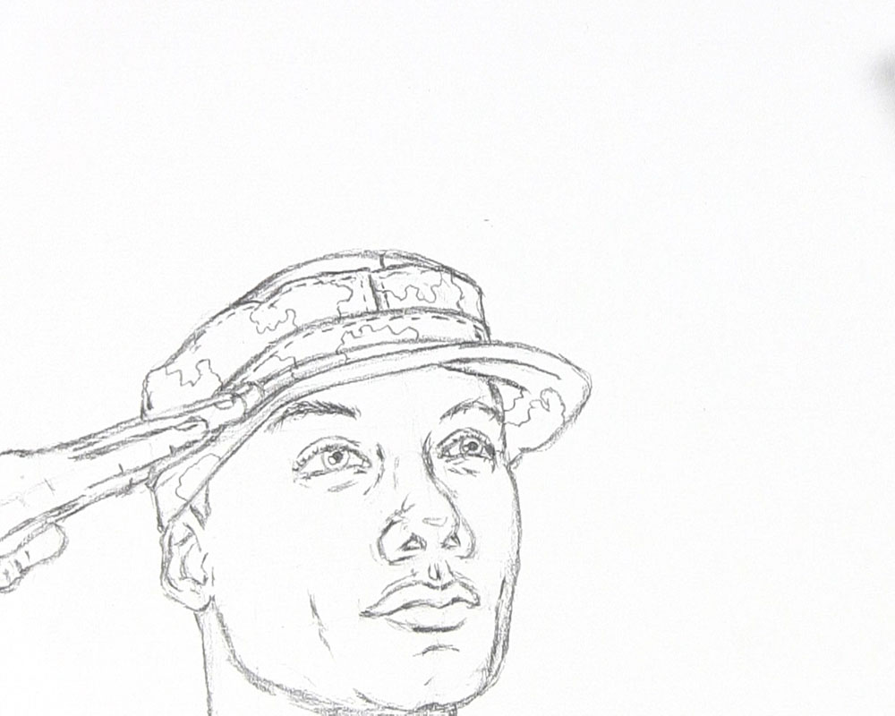 begin drawing camo on the army man hat