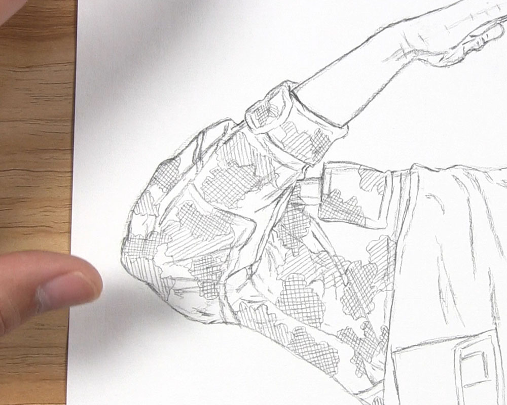 draw the finished camo sleeve on the army man