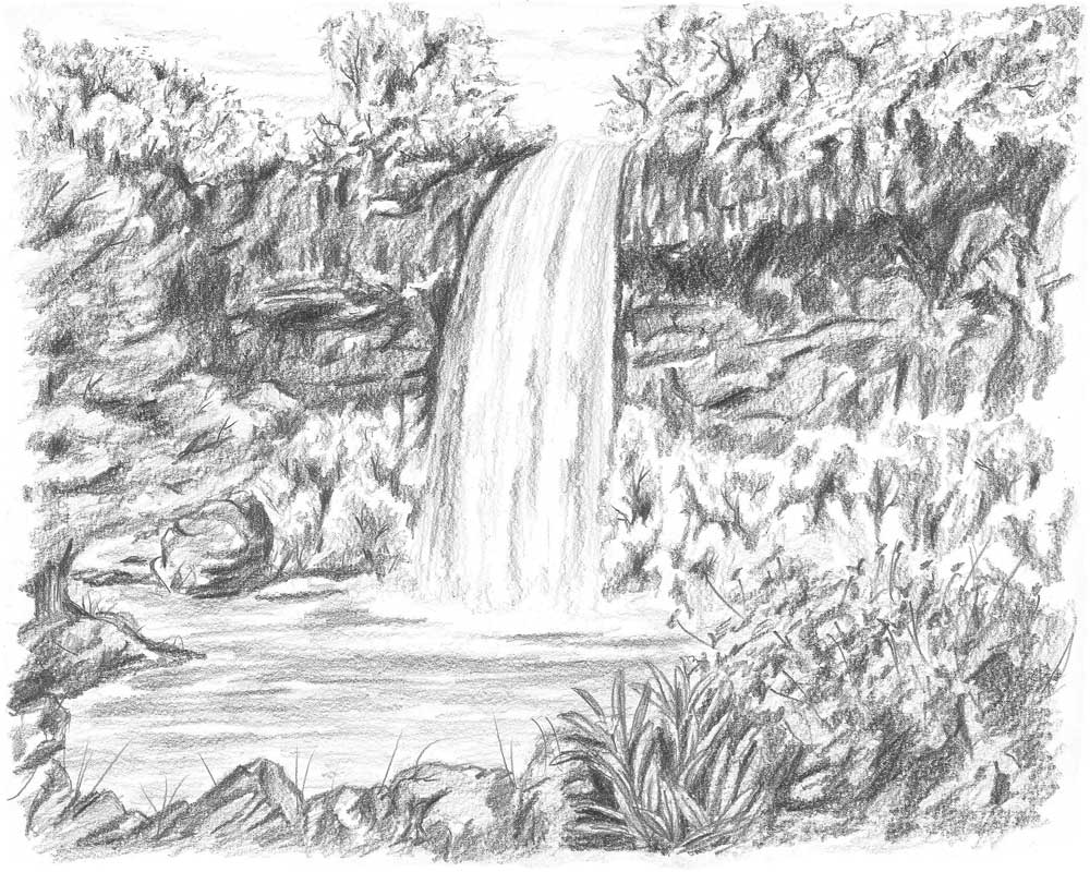 Waterfall Landscape Drawing | vlr.eng.br