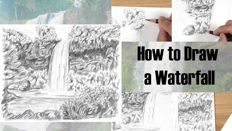 How to Draw a Waterfall with Stream - Pen and Ink Drawings by Rahul Jain