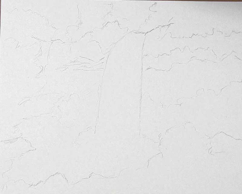 draw waterfall foreground outline