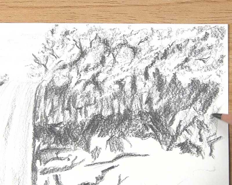 draw midtone on waterfall cliff