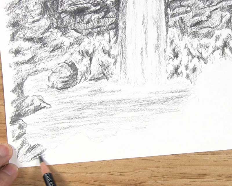 draw waterfall foreground rocks