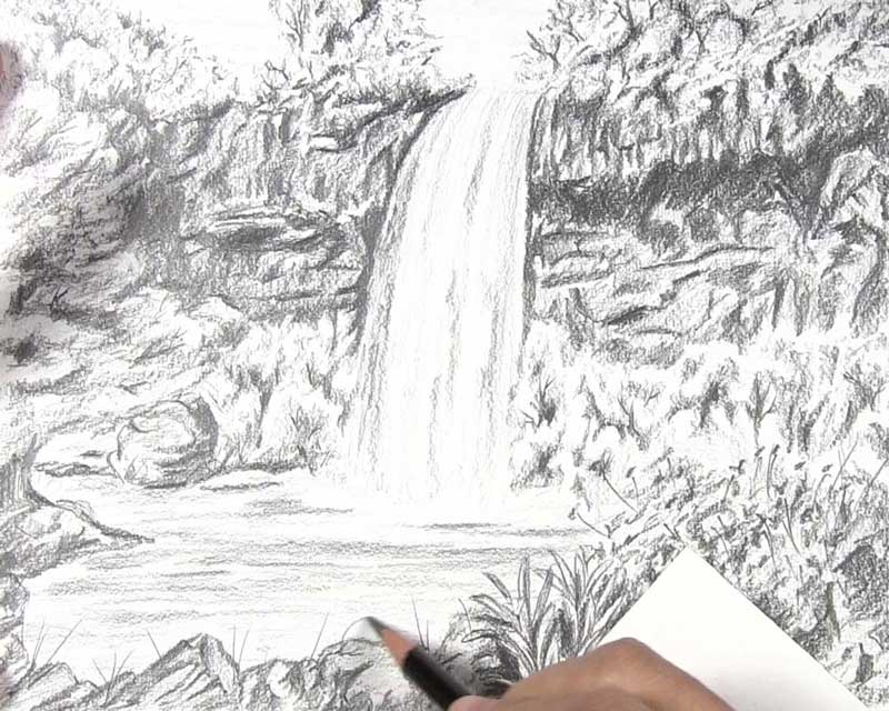 Waterfall Drawing Illustration 68389204 - Megapixl