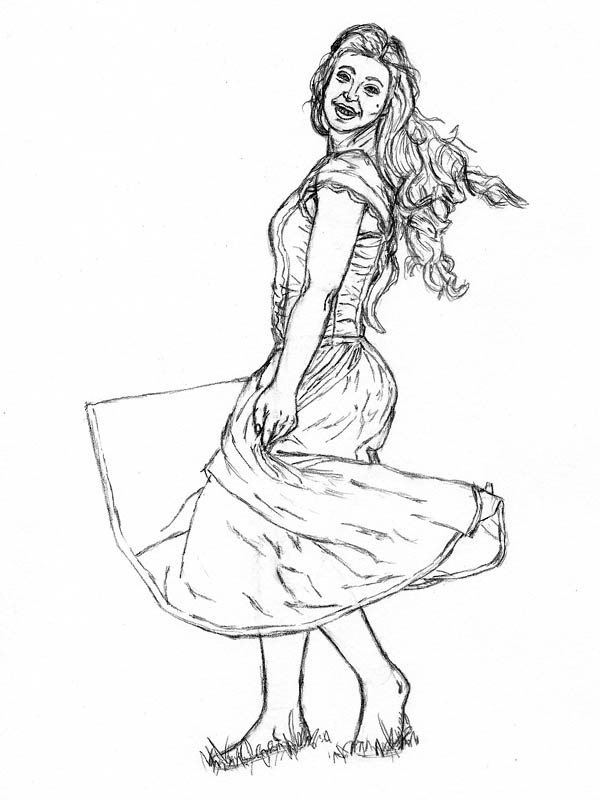 how to draw a woman in a dress
