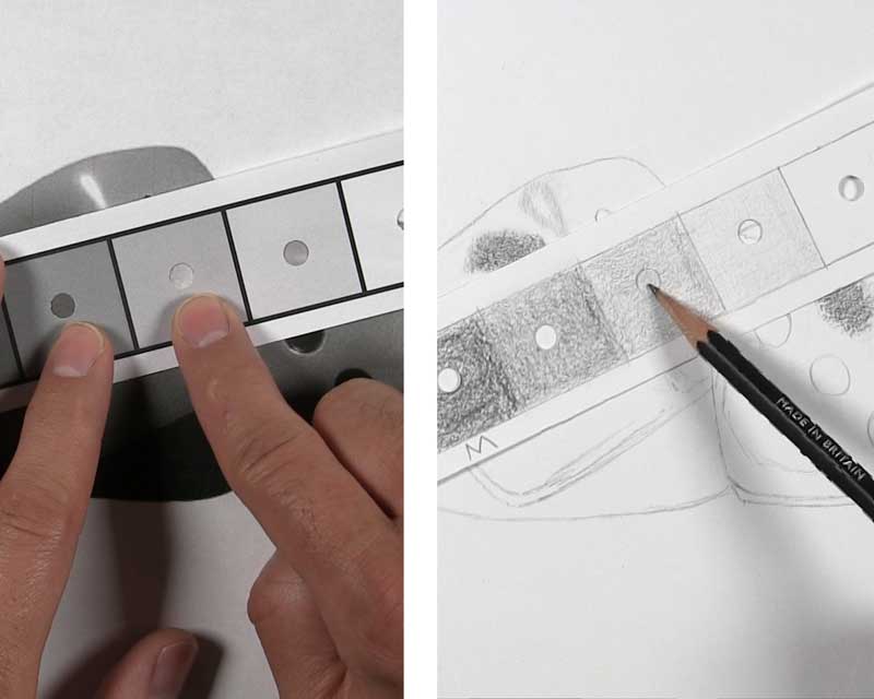 matching lighter tones on reference and drawing