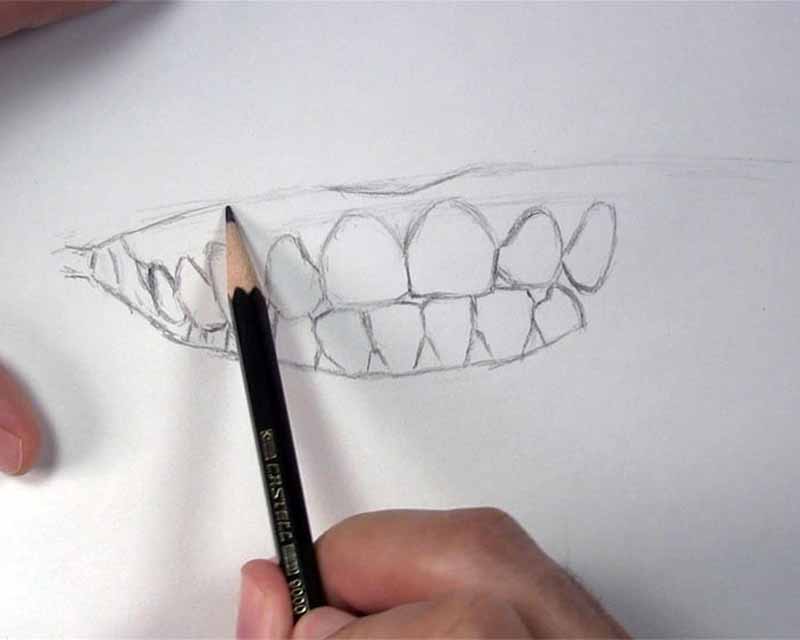 sketch corner of lips near teeth