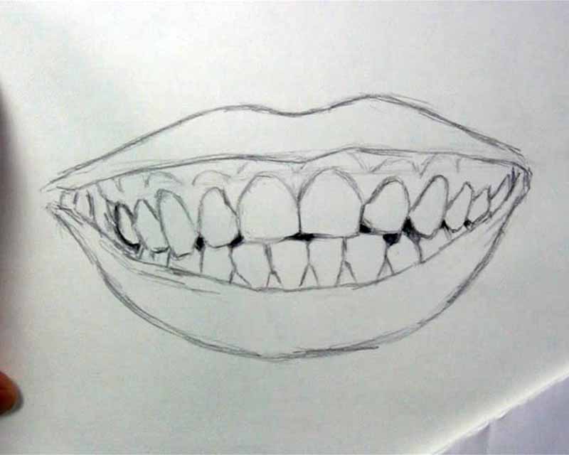 sketch dark value between teeth and lips